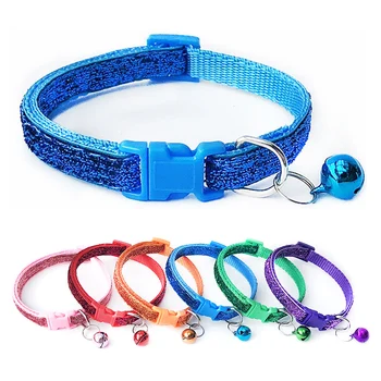 

Hot 1pc 1.cm New Color Powder Puppy Pet With Bell Adjustable Safety Buckle Shine Nylon Collar Kitten Necktie
