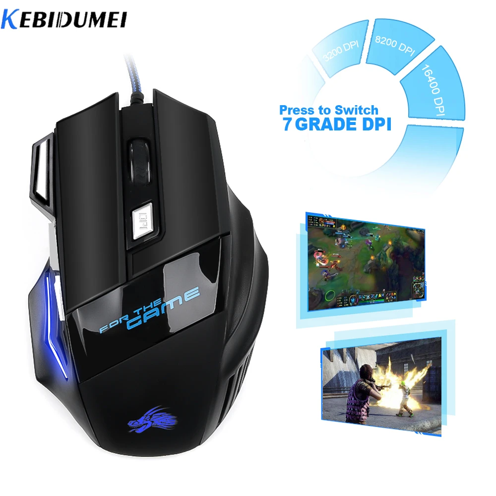 KEBIDUMEI 5500 Точек на дюйм профессиональная Проводная игровая Мышь бесшумные мыши 7/6