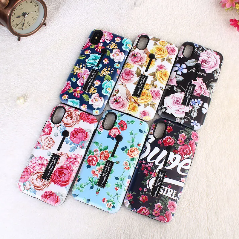 

KKREFF For iPhone X Case Embossed Flower Pattern With Silicone Finger Ring For iPhone XR XS MAX 6 6s 7 8 Plus TPU+PC Case