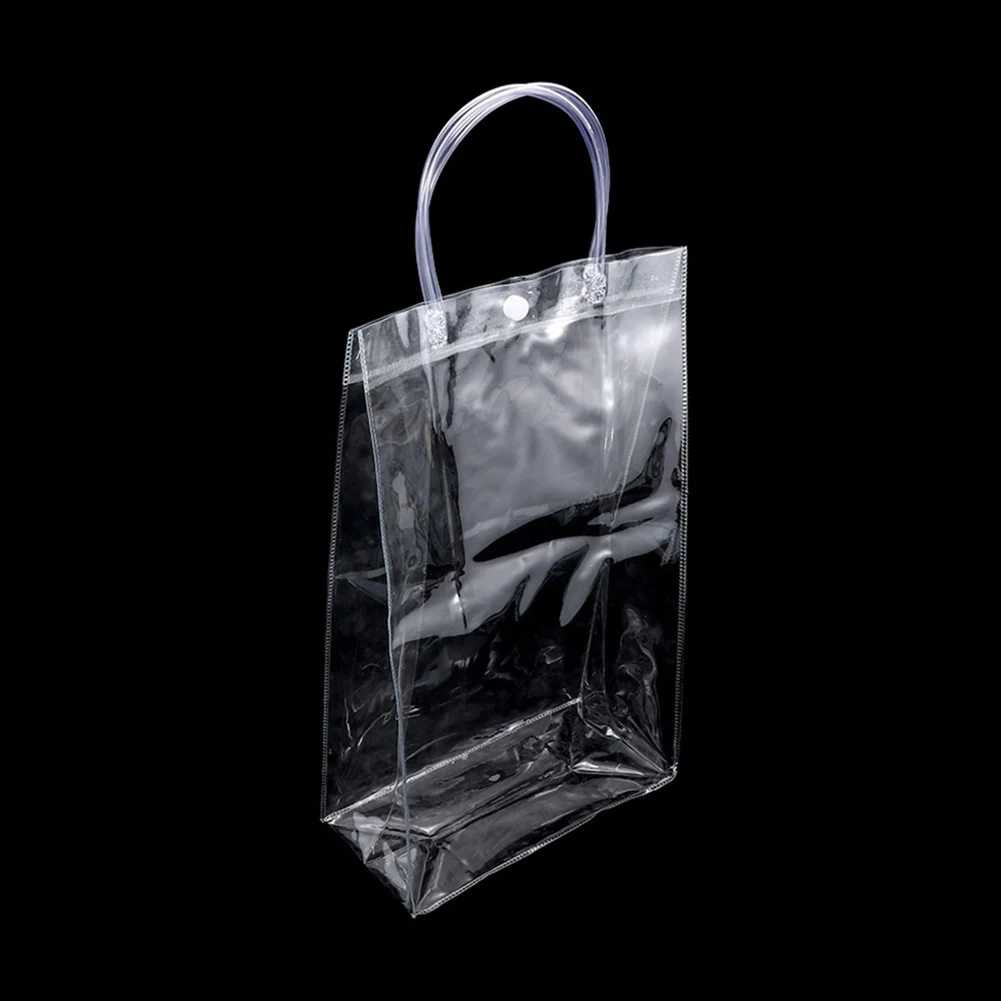 1 Pc Clear Waterproof PVC Handbags Transparent Reusable Foldable Shopping Bag Grocery Eco Friendly Tote Storage Bag Button Pouch