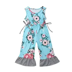 Одежда принцессы для девочек комплект одежда для малышей без рукавов для девочек Симпатичные слинг Цветочный комбинезон в полоску