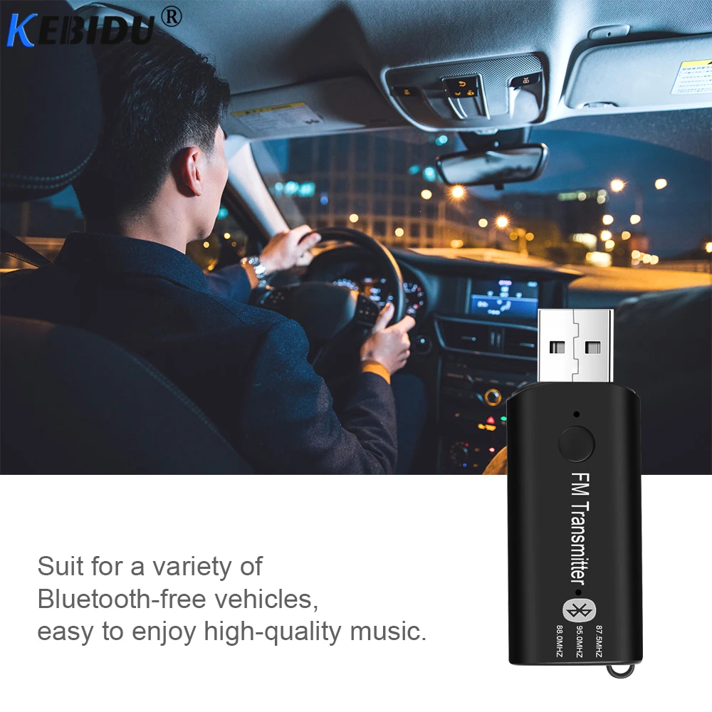 

KEBIDU Bluetooth V5.0 USB Receiver FM Transmitter Car Kit Muisc Audio Wireless Adapter For Car for iPhone Samsung Huawei Xiaomi