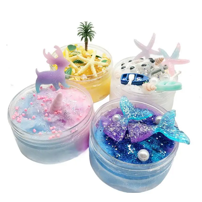 

New Children DIY Color Plasticine Decompression Toy Creative Clay Crystal Starfish Coconut Tree Brain Game For Kids 80ML