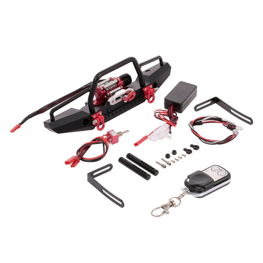 

Bumper Metal with Winch 2 LED Light Remote Controller Receiver for TRX-4 Traxxas Axial SCX10 RC Crawler Car Parts