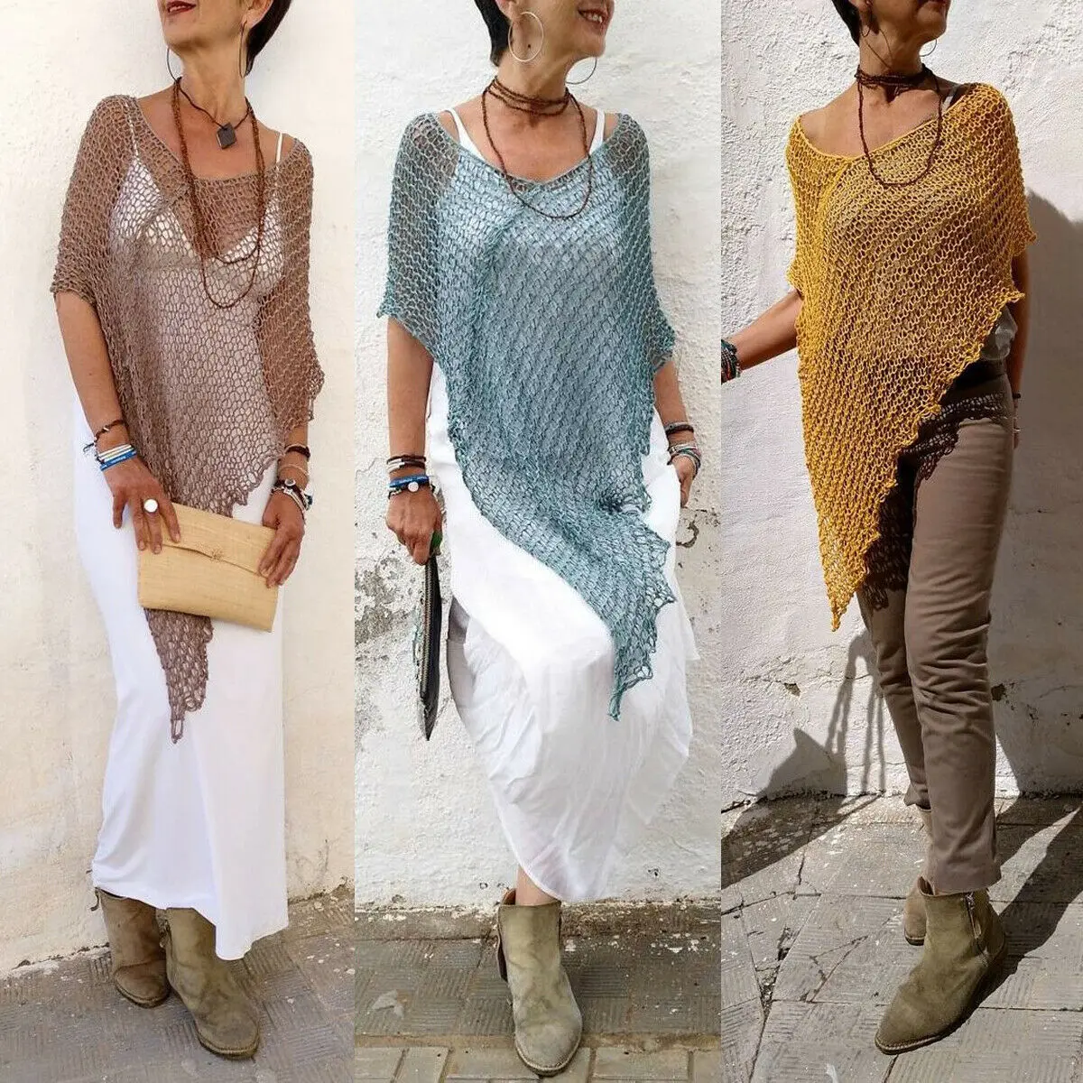 

Women Elegant Crochet Cover-Ups Sweater Swimwear Hollow Out Beachwear Blouse Sexy See-through Beach Dress Knitted Cover Up