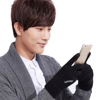

Winter Warm Cotton Fleece Lined Wrist Gloves Men Solid Fashion Full Finger Touch Screen Mittens Glove For Phone