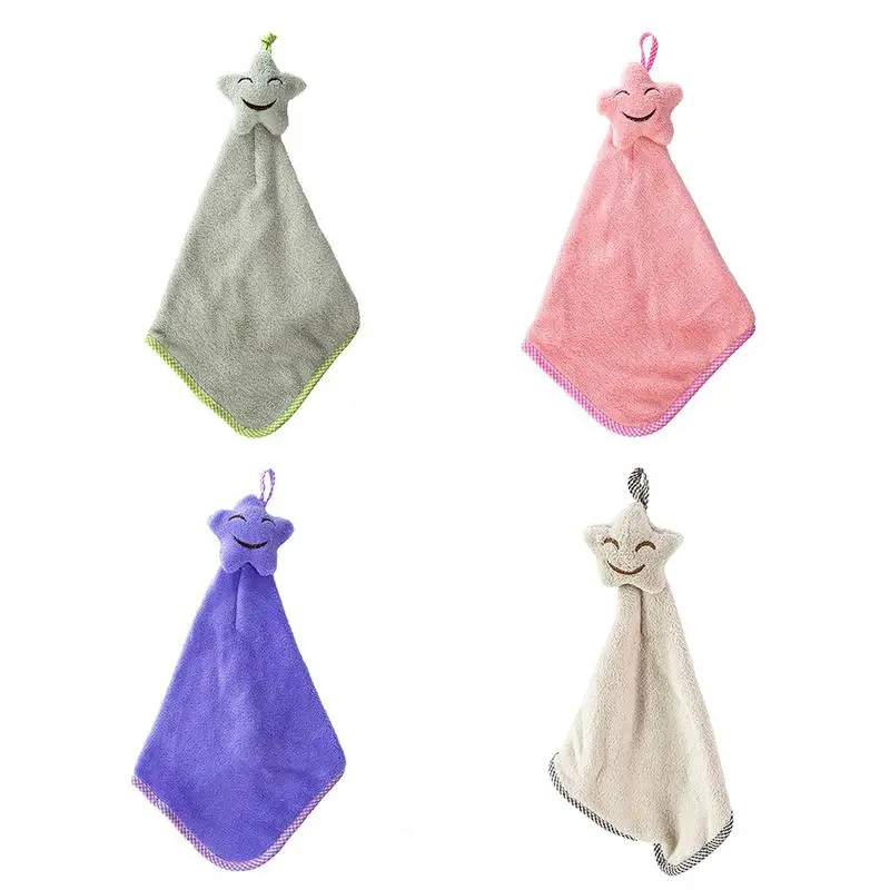 

Cute Star Hand Towel 22x42cm 4 Color Cartoon Coral Velvet Soft Plush Rag Kitchen Bathroom Hanging Test Towel For Products