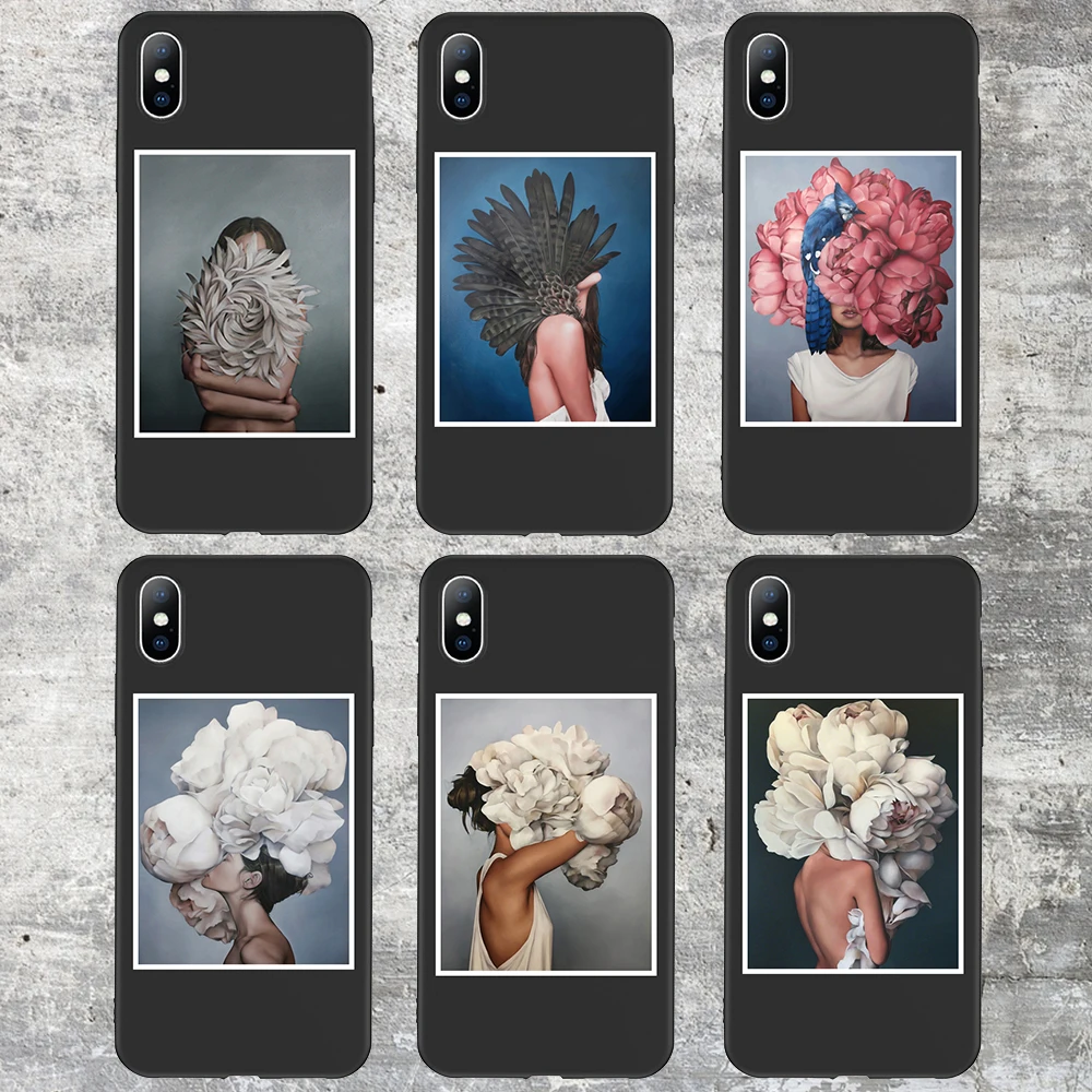 

Art Flower Painting Case For iPhone X 6 6S 7 8 Plus Soft TPU Silicone Floral Cover For iPhone XR XS Max Sexy Girl Pattern Coque