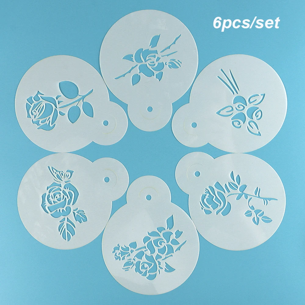 

6pcs/set Plastic Cake Cookie Stencil Fondant Mold Rose Flower Biscuits Baking Mould Cake Border Decorating Pastry Spray Tool