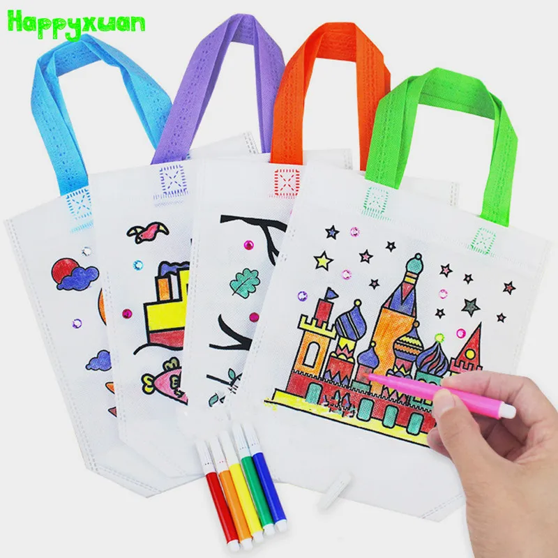 Happyxuan 5 шт./лот DIY Раскрашенная Сумочка Нетканые яркие рисунки детский сад