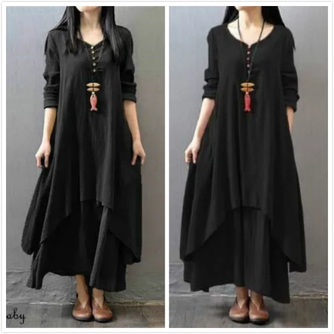 

2019 Brand New Fashion Women Boho Oversized Baggy Cotton Linen Causal Loose Long Tunic Dress
