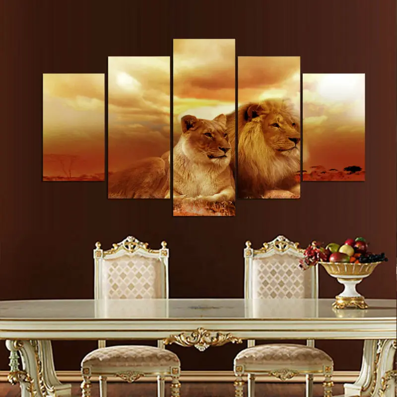 

HD Printed Modular Abstract Pictures Frame Canvas 5 Panel Animal Lions Sunset Landscape Home Decor Wall Art Oil Painting .