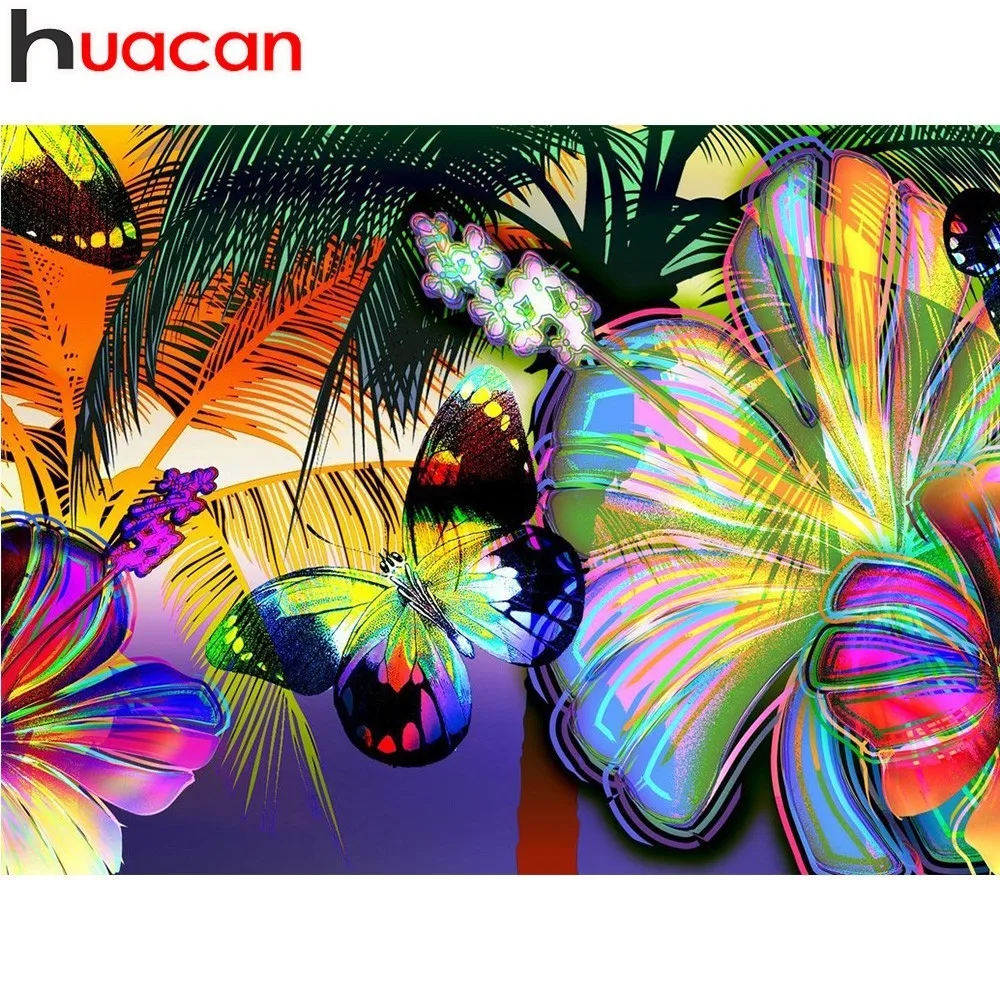 

HUACAN Full Square Diamond Mosaic Butterfly Picture Rhinestone 5D Diy Diamond Embroidery Paintng Flower Home Decor