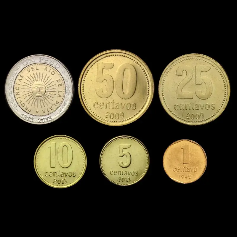 A1] комплект из 6 шт. монеты Аргентина 1 5 10 25 50 сентаво песо Европа 1992-2013 UNC 100%