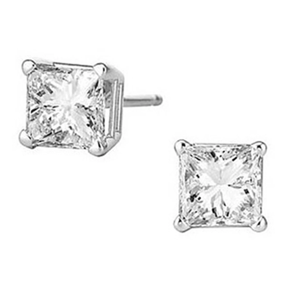 3/4 ct Квадратной Формы Огранка принцесса D/VVS1 Solitaire Stud Earrings in 14 k White Gold|Серьги| |