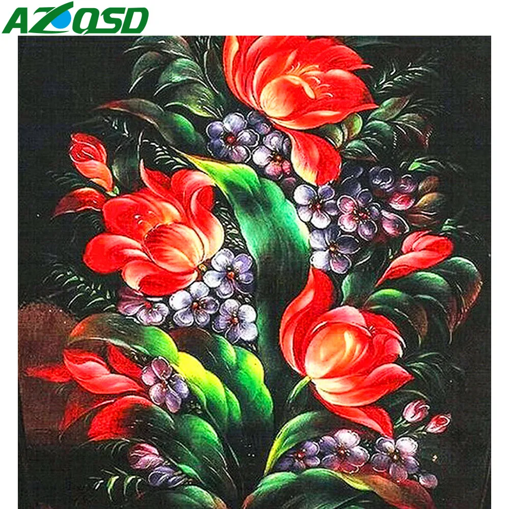 

AZQSD Diamond Embroidery Flowers Rhinestones Pictures Diamond Mosaic Full Display Home Decoration Diamond Painting Sale Floral