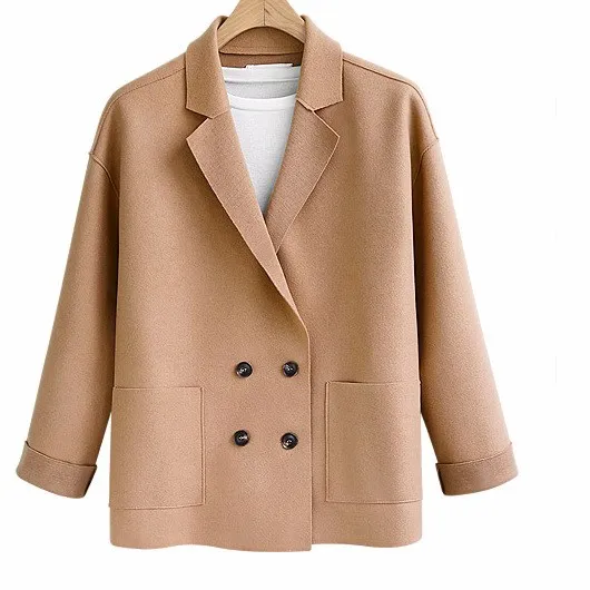 Autumn Winter Women Wool Blend Coat Ouitwear Long Sleeve Solid Office Work Coat Single Breasted Short Coat