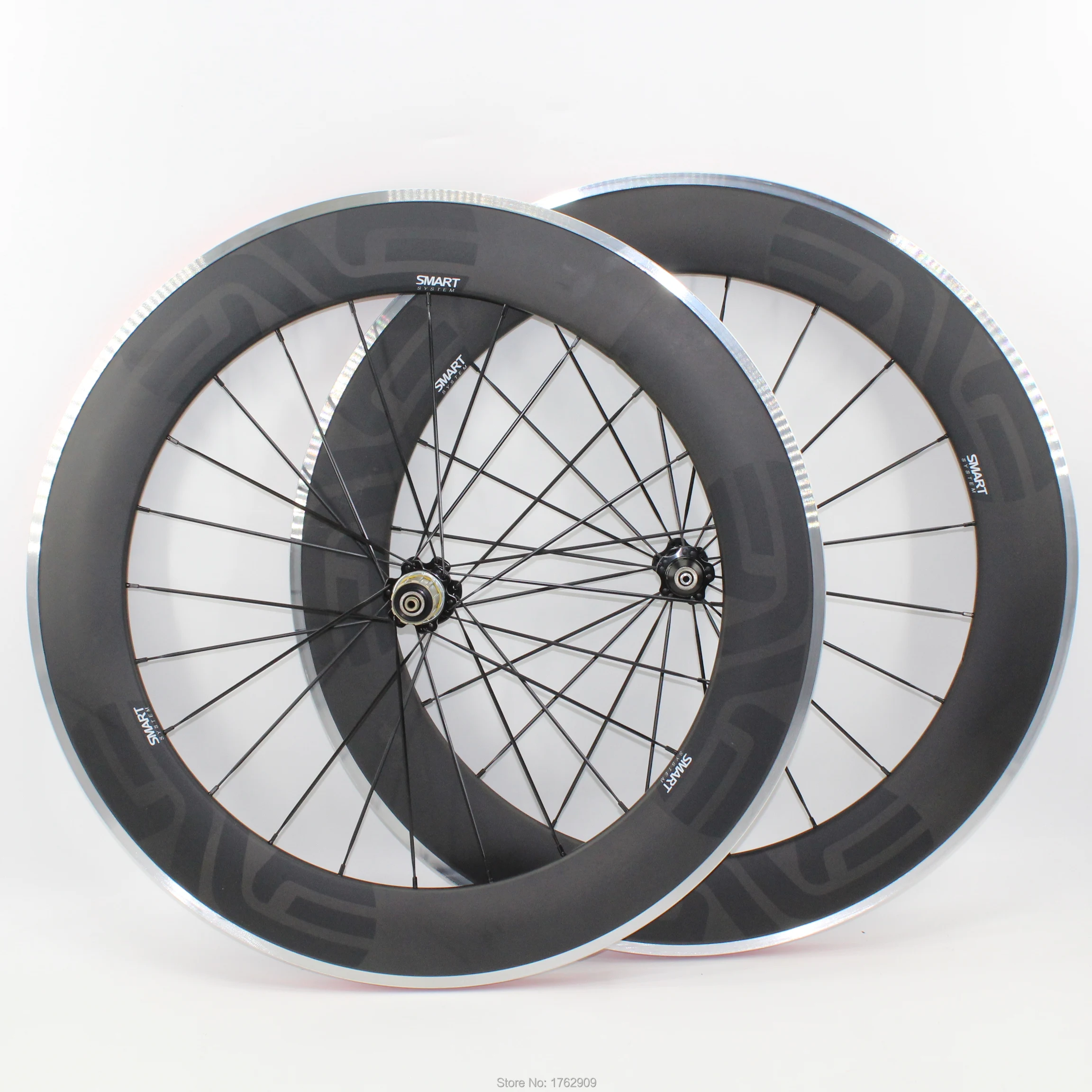 

Newest black 700C 80mm clincher rims Road bike matte UD carbon fibre bicycle carbon wheelset with alloy brake surfac Free ship