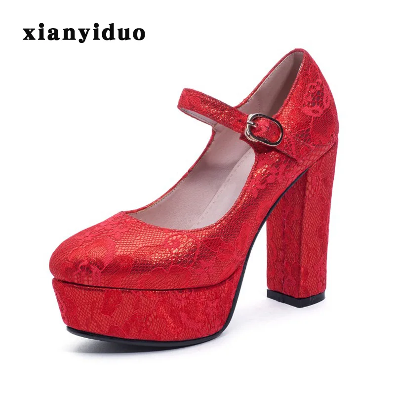 

2019 Spring new Women's Shoes ultra high heels Platform Pumps Buckle Strap big size 40-43 Silver party red Wedding /779-33