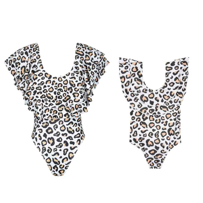 

Family Matching Swimwear Mother Daughter Kid Baby Women Girl Falbala Spots Bikini Swimsuit Set