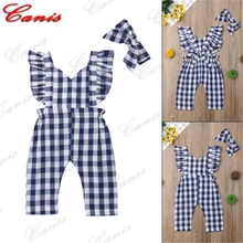 Для новорожденных маленьких девочек без рукавов в клетку комбинезон с оборками наряды одежда горячее предложение кружево плед Халаза комбинезоны