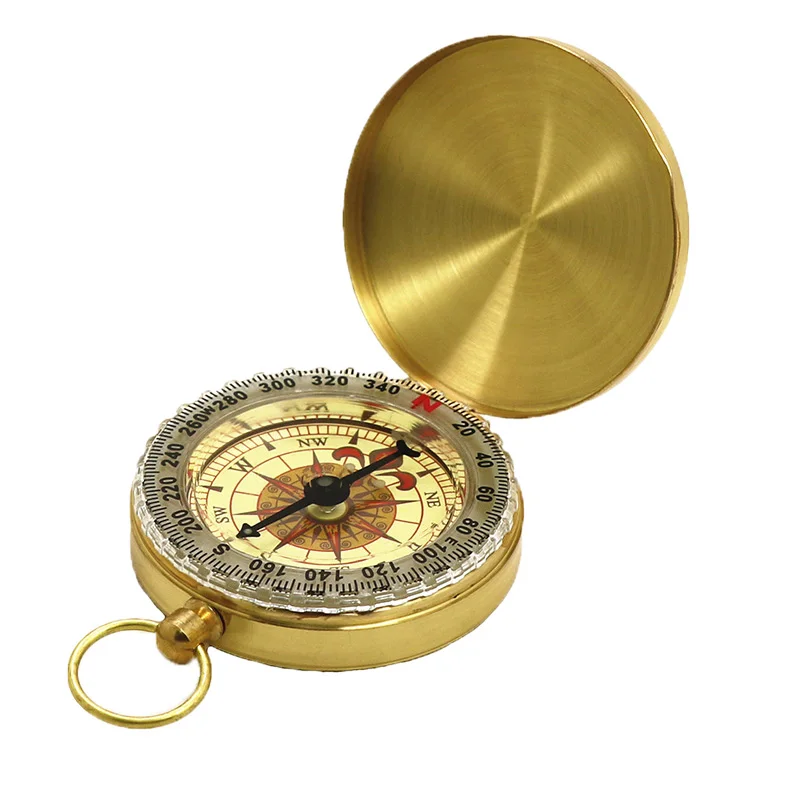 

Survival Outdoor Portable Camping Hiking Portable Brass Pocket Golden Compass Navigation