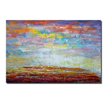 

100% Hand-Painted Landscape Oil Painting in Canvas Modern Palette Knife Art Light Blue Abstract Home Living Room Bedroom Hotel