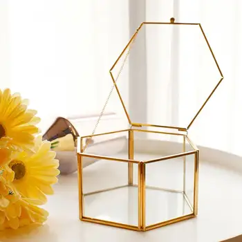 

AUGKUN 1PC Nordic Hexagonal Transparent Glass Flower Room Glass Ring Box Wedding Ring Box Jewelry Box Eternal Flower Glass Cover