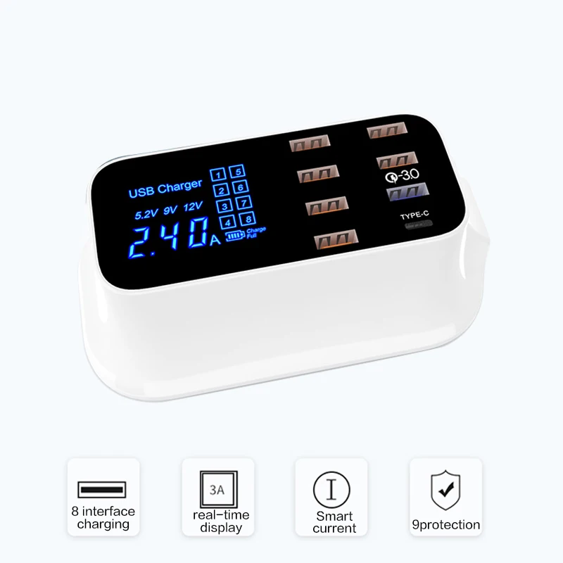 

Quick Charge 3.0 Smart USB Type C Charger Station Led Display Fast Charging Phone Tablet USB Charger For iPhone Samsung Adapter