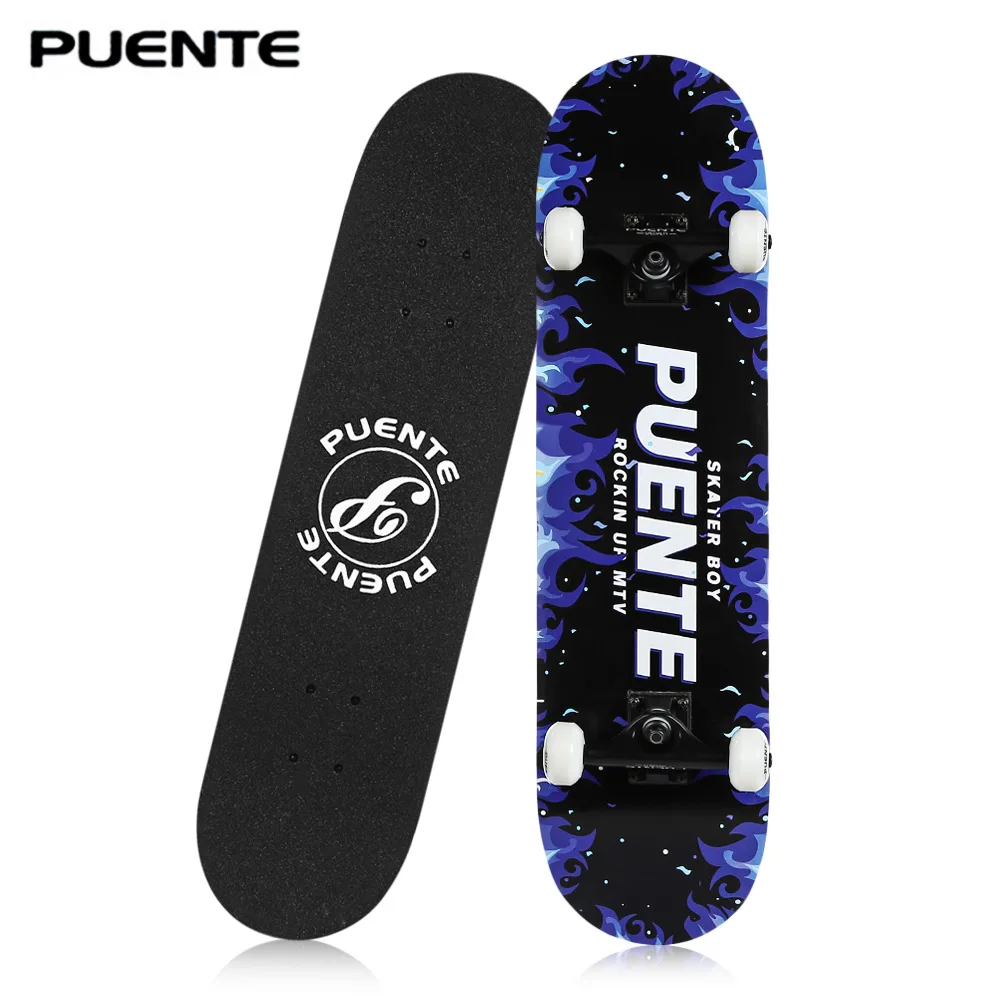 

PUENTE Four Wheel Double Kick Deck Skateboard with T-Shape Gadget PU Wheel Hard Maple Shockproof Long Board Longboard Skateboard