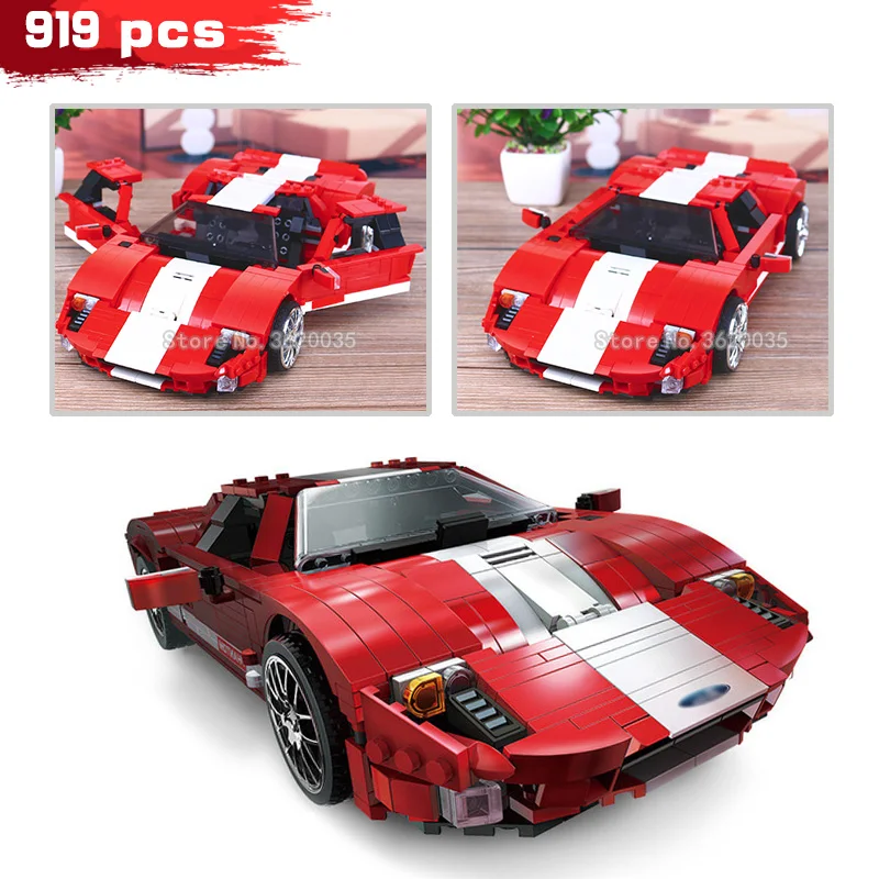 GT40 Technology Speed King Wild Horse Assemble Building Blocks Super Red Sports Carseries Toy Gift For Children With Legoinglys