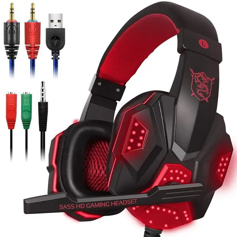 

E-sports Gaming Headphones 3D Stereo HD Sounds Surrounding Over-Ear Headsets Pc Devices With Mic Noise Cancelling Wire Control