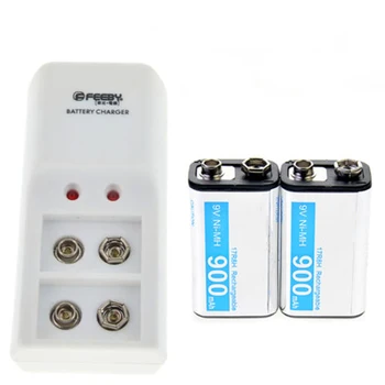 

2pcs NiMh Cell PPS Black 9V 900mAh Rechargeable Battery Durable block Power with Smart Charger