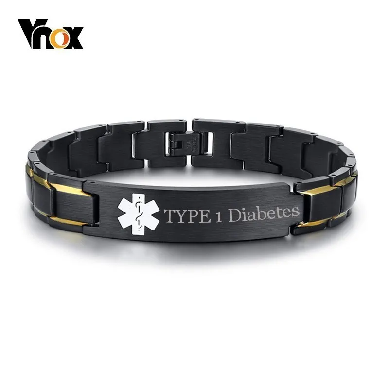 Vnox TYPE 1 Diabetes Medical Alert ID Bracelets for Men Customize Free