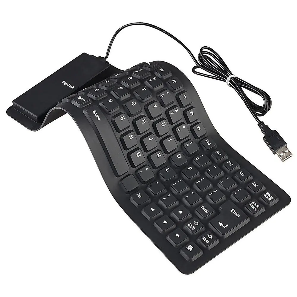 Silicone Foldable Portable USB Roll Up 2.0 Silent Keyboard (Black)in