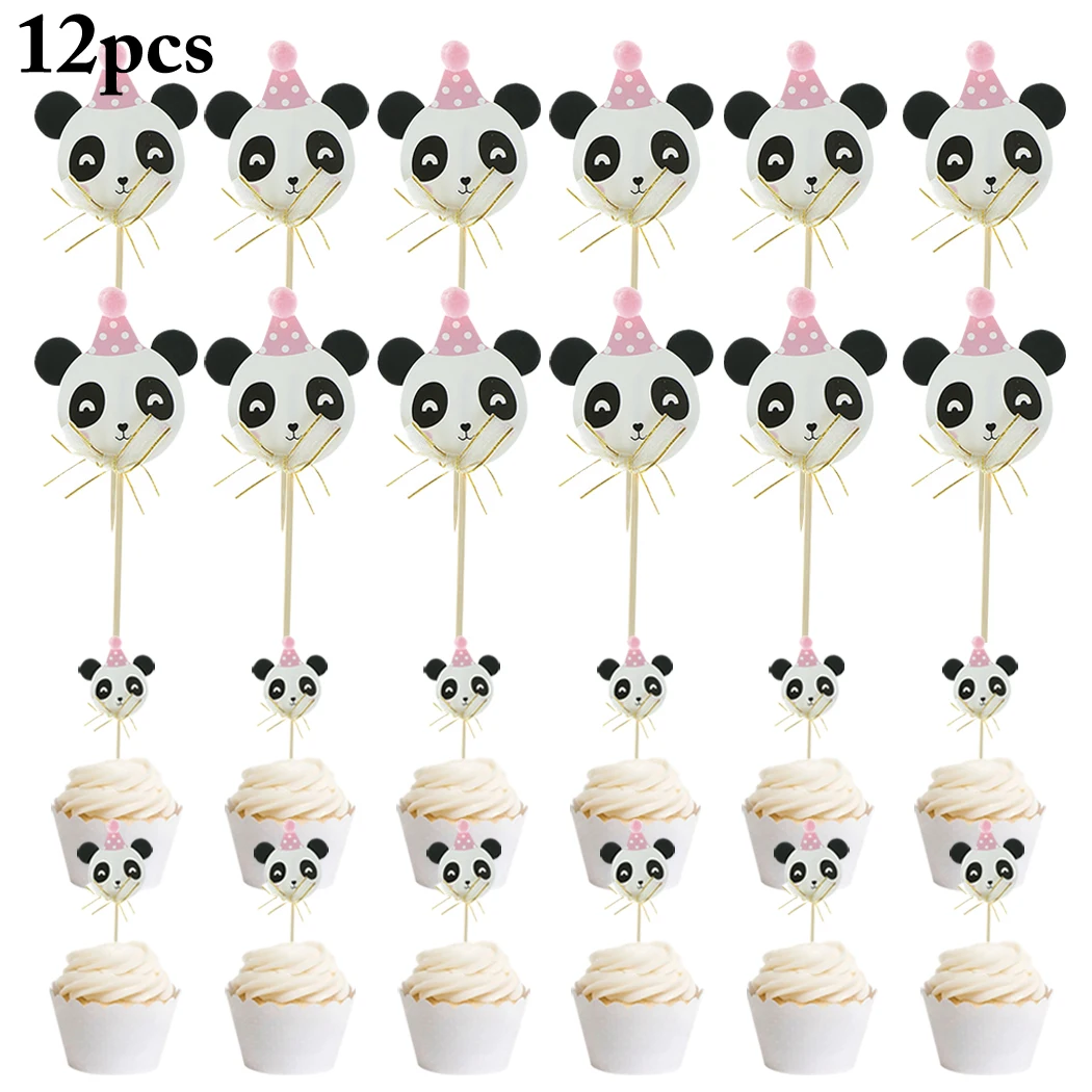 

12PCS Cake Topper Creative Panda Pattern Cupcake Topper Cake Decoration Fruits Desserts Topper for Party Decor