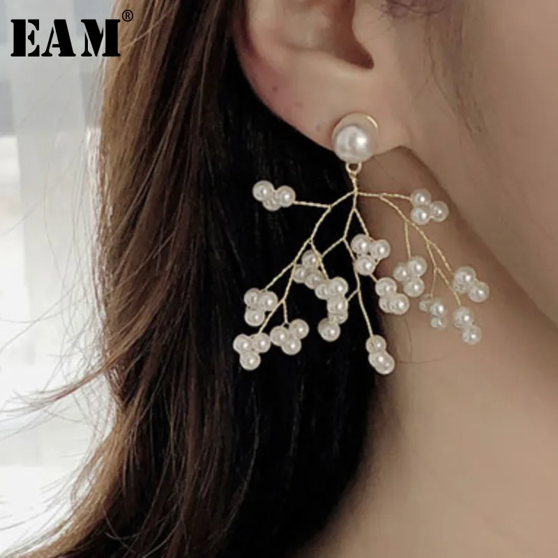 

WKOUD EAM Jewelry / 2018 New Fashion Temperament Pearl inlaid branches irregular exaggerated earrings Women's Accessories S#R133