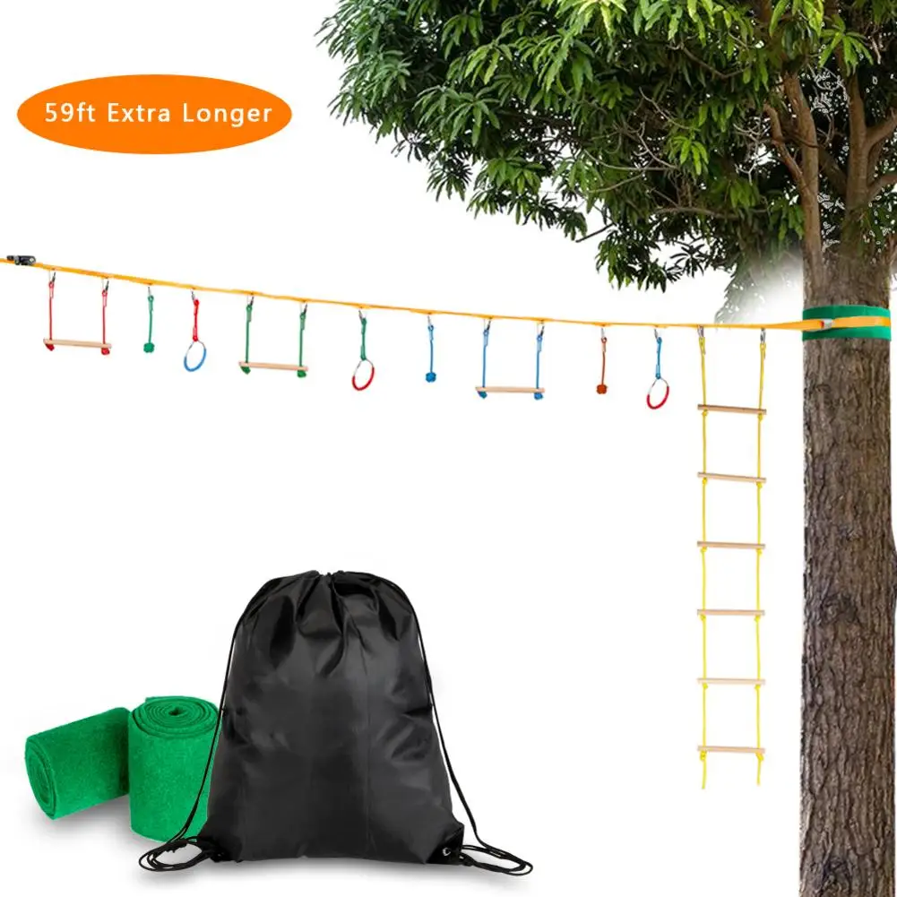 

Slackline Bar Kit Outdoor Tree Hanging Obstacles Line Accessories Play Set