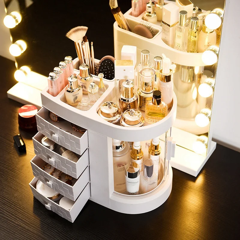  Dressing Table 4 Drawer Makeup Holder Storage Box Transparent Rotation Window Lipstick Organizer Fo