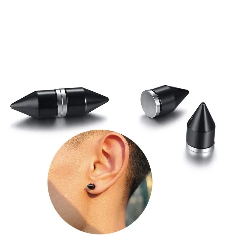 

Men's Punk Stainless Steel Earrings Bullet Magnetic Stud Earings Magnet Fake Plugs No Piercing Clip On Unisex Jewelry