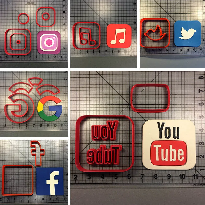 Facebook Google Twitter вы трубки дизайн резак для печенья мастики форма кекса сделано 3D