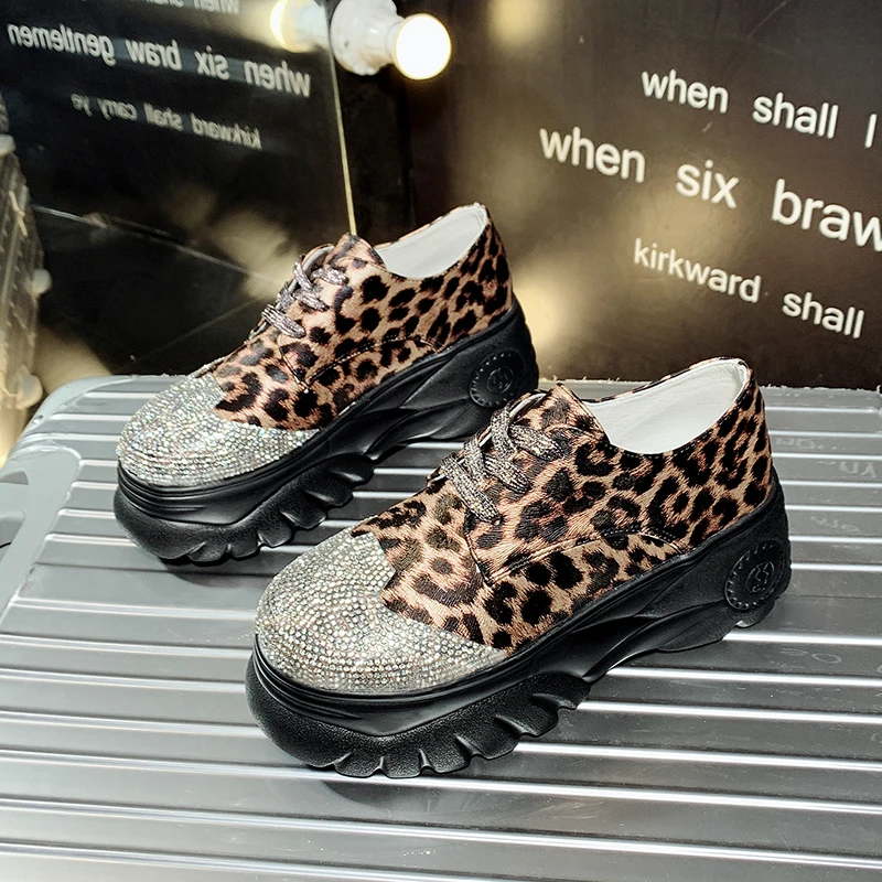 

Designer Woman Chunky Trainers Shoes Spring Leopard Sneakers Women Leather Crystal Casual High Platform Shoes Chaussure Femme