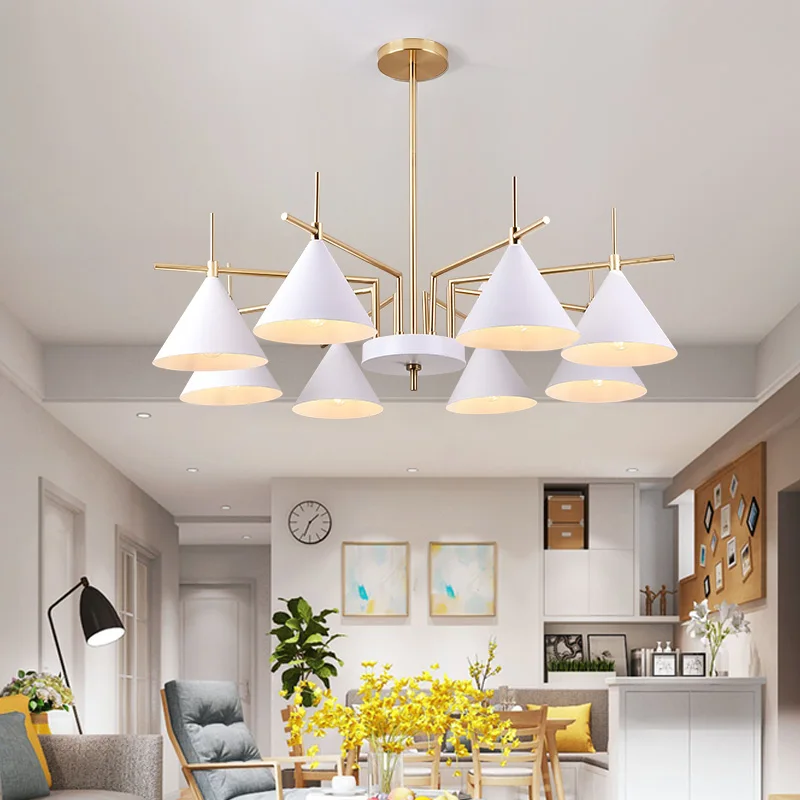 

Post Modern Lustres LED Chandelier For Living Dining Room Black/White Iron Lampshade Chandeliers Lighting Fixtures Suspension