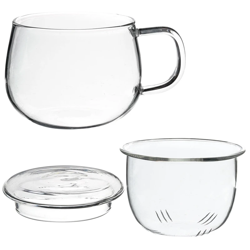 

3 In 1 Set Clear Heat Resistant Tea Coffee Cup With Tea Infuser Filter Lid Use For Home Office