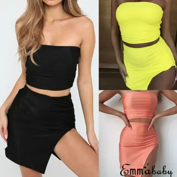 

Holidays Fashion Sexy Short Wear Solid Bandage Bodycon Sleeveless Evening Party Club Short Mini 2 Pcs Women's Ladies Sets Suits