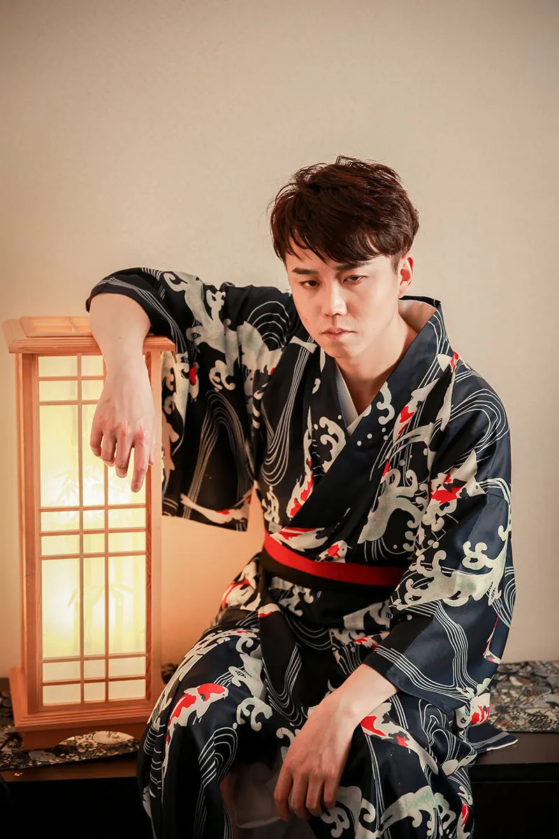 Summer Male Koi Fish Wave Kimono Festival Traditional Bathrobe Dress Cosplay Samurai Kimono Costumes