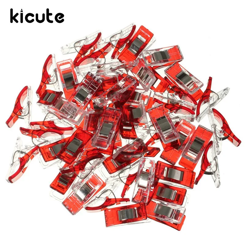 

Kicute 50pcs/pack Red Plastic Quilter Holding Wonder Clips For Patchwork Sewing Craft Quilt Binding Clips Clamps Quilting Clips