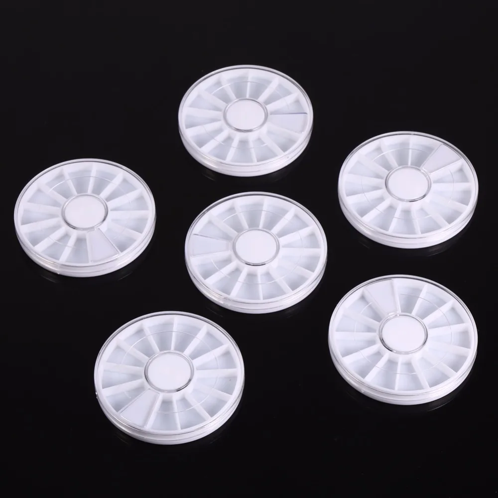 

6Pcs/Set 12 Grids Nail Empty Wheel Box Case Nail Art Decoration Gem Crystal Beads Rhinestones Storage Container