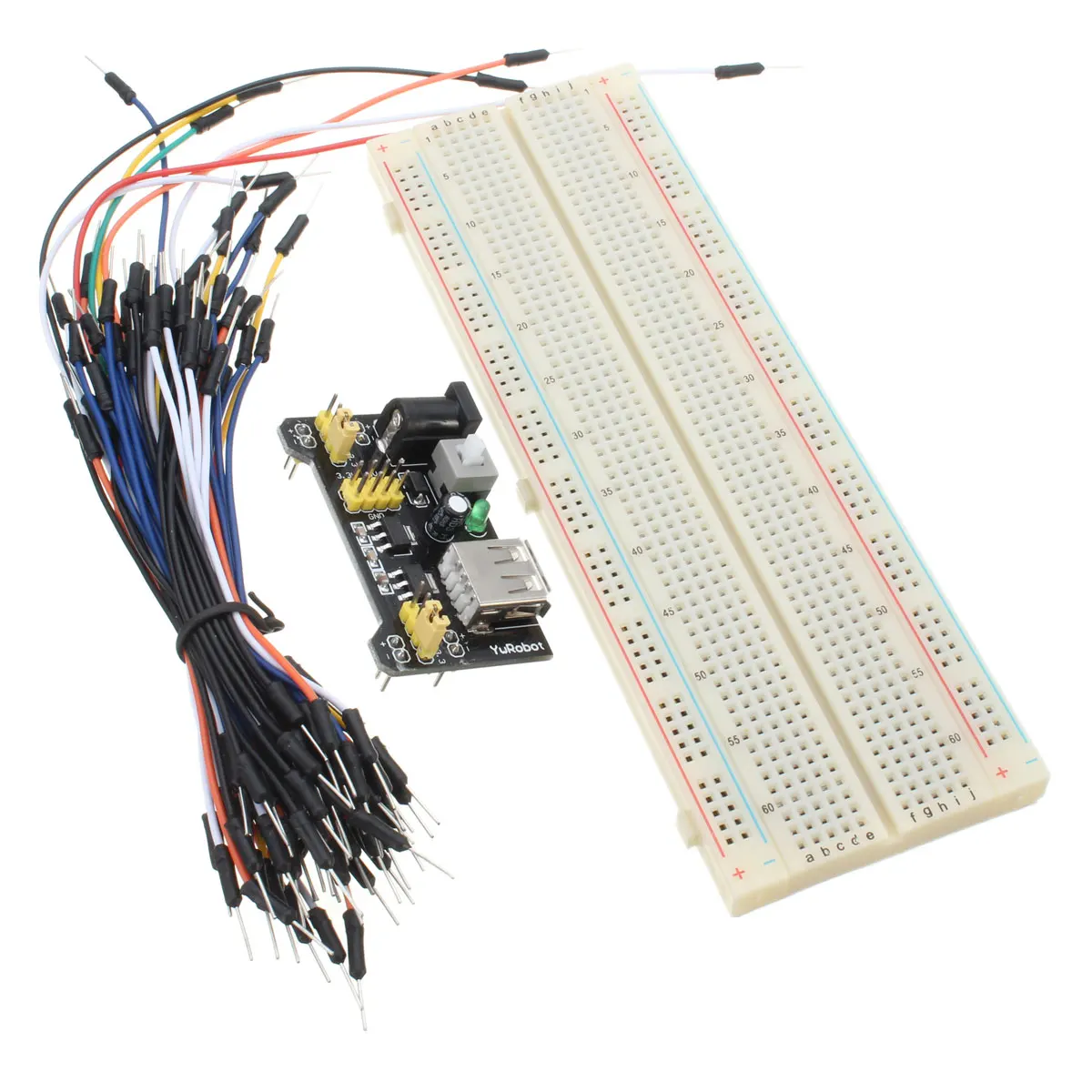 

MB-102 830 Point Solderless PCB Breadboard+Power Supply+65Pcs Jump Cable Wires Flexible Reusable Nickel Plating 16.5x5.5x1cm