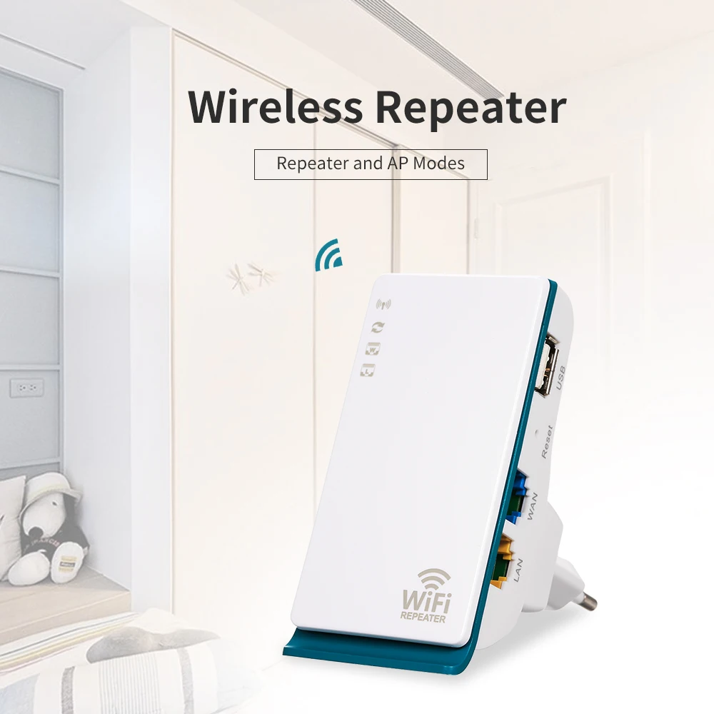 

Wireless Repeater WiFi Extender with RJ45 LAN and WAN Port 2.4G Band WiFi Coverage Repeater/AP Mode EU Plug